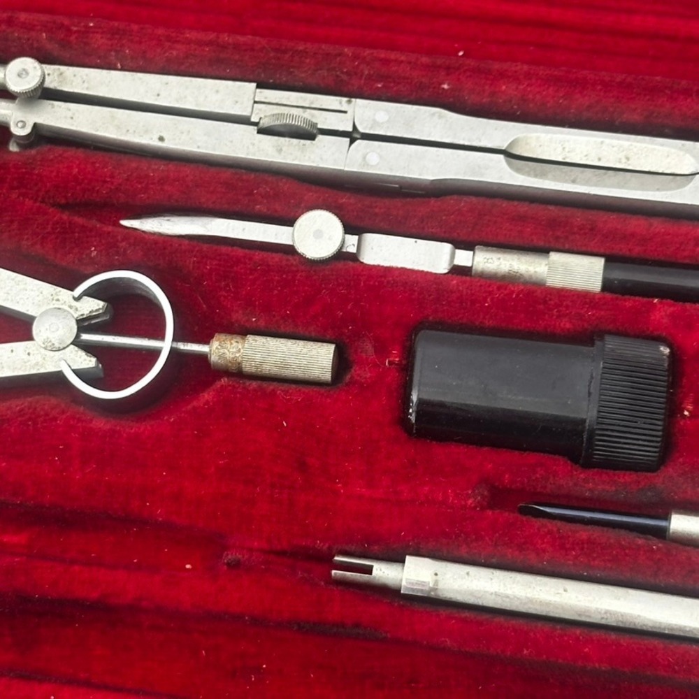 Vintage Howard Sutton Germany Drafting Tool Set Compass Architect Kit Red Case - Picture 3 of 12